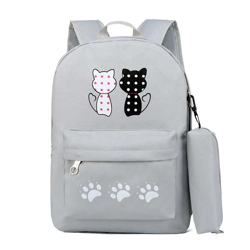 Cat Printing Kids Backpacks Girls School Bags 3pcs/set