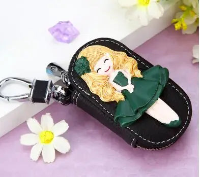 Cartoon Girls Women's Key Wallet Leather Key Pouch Organizer