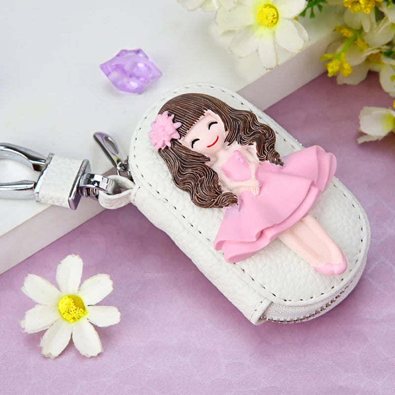 Cartoon Girls Women's Key Wallet Leather Key Pouch Organizer