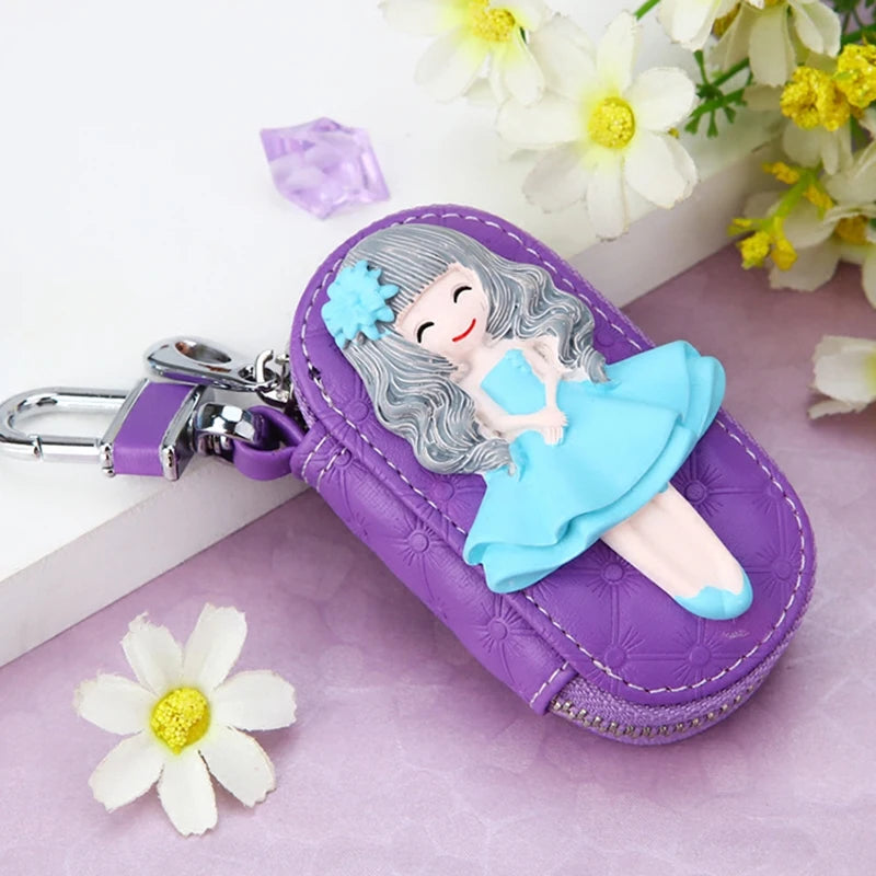 Cartoon Girls Women's Key Wallet Leather Key Pouch Organizer