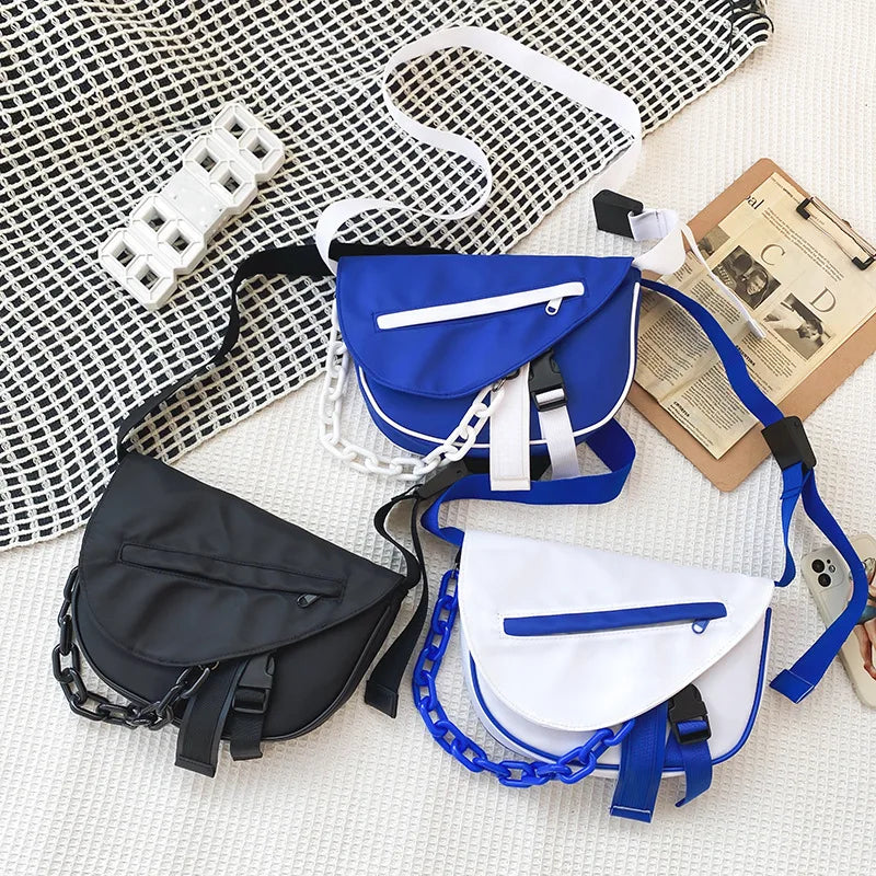 Casual Contrast Shoulder Bag Nylon Chain Women's Handbag