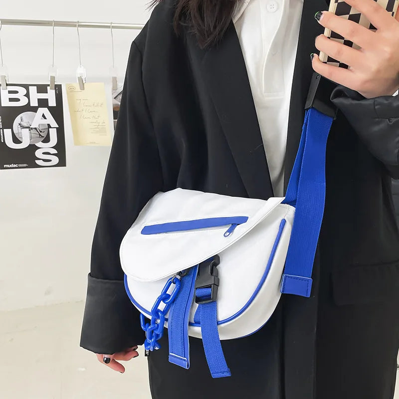 Casual Contrast Shoulder Bag Nylon Chain Women's Handbag