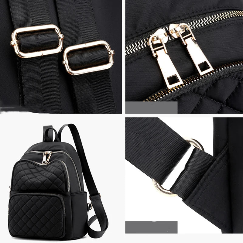 Casual Waterproof Nylon Backpack Women Vintage Solid School Bag