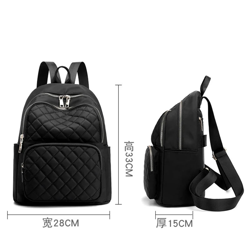 Casual Waterproof Nylon Backpack Women Vintage Solid School Bag