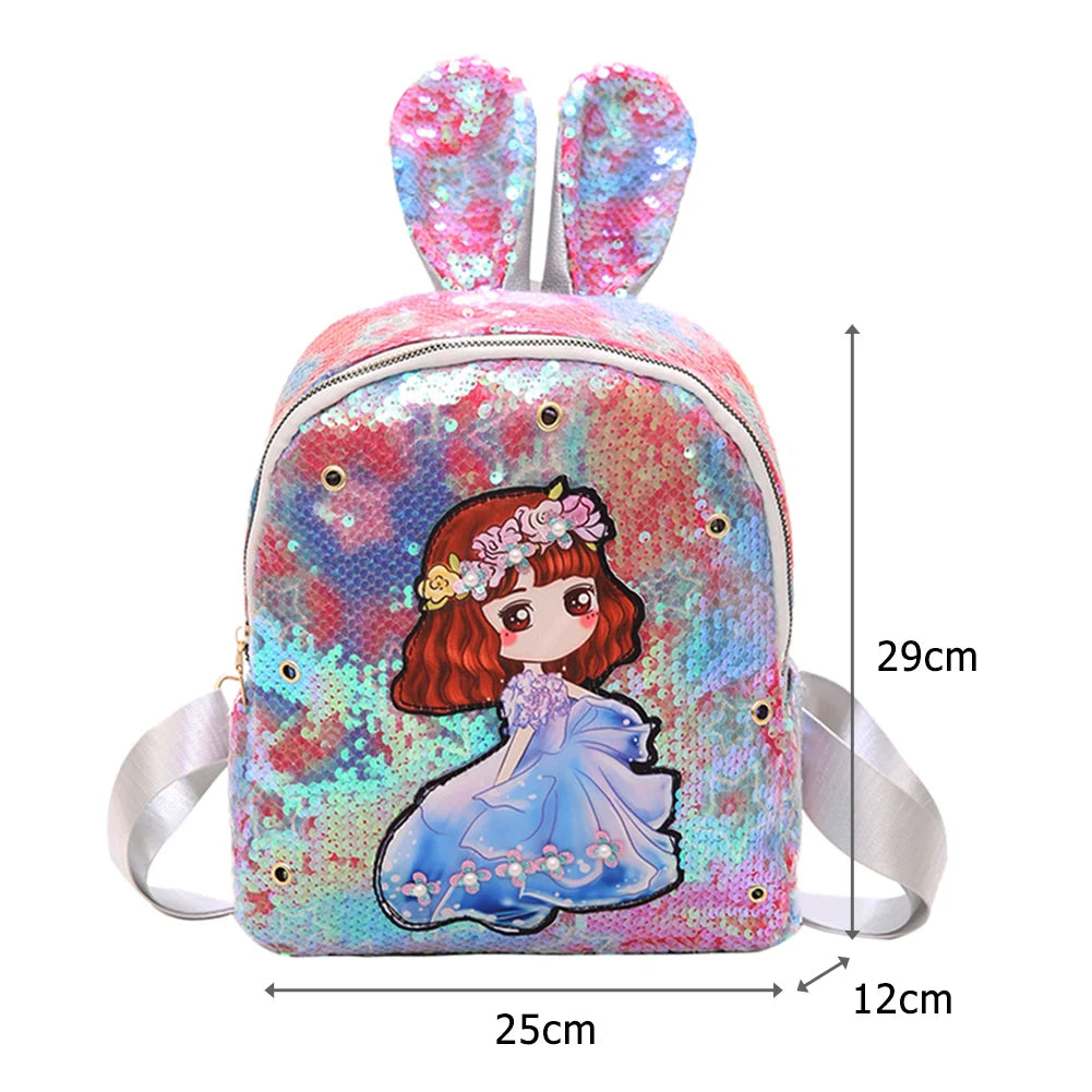 Casual Sequins Cartoon Backpacks Female LED Light Shoulders Schoolbags