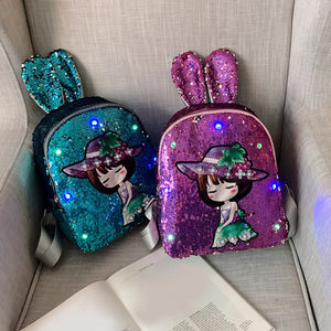 Casual Sequins Cartoon Backpacks Female LED Light Shoulders Schoolbags