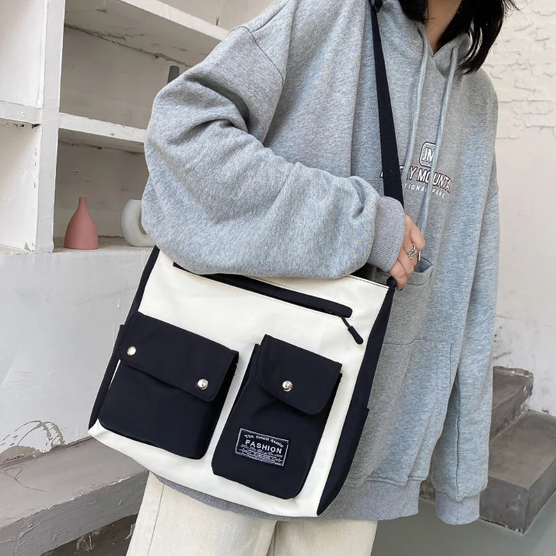 Casual Student Canvas Shoulder Bags Large Capacity Book Handbag Crossbody Purse