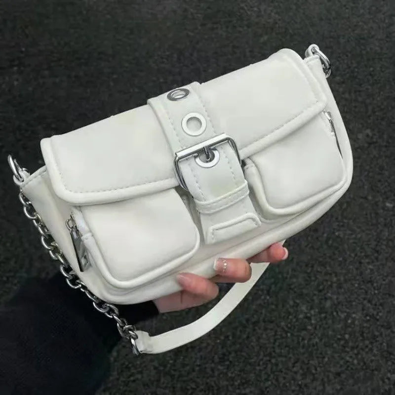 Soft Leather Chain Rivet Shoulder Bag for Women