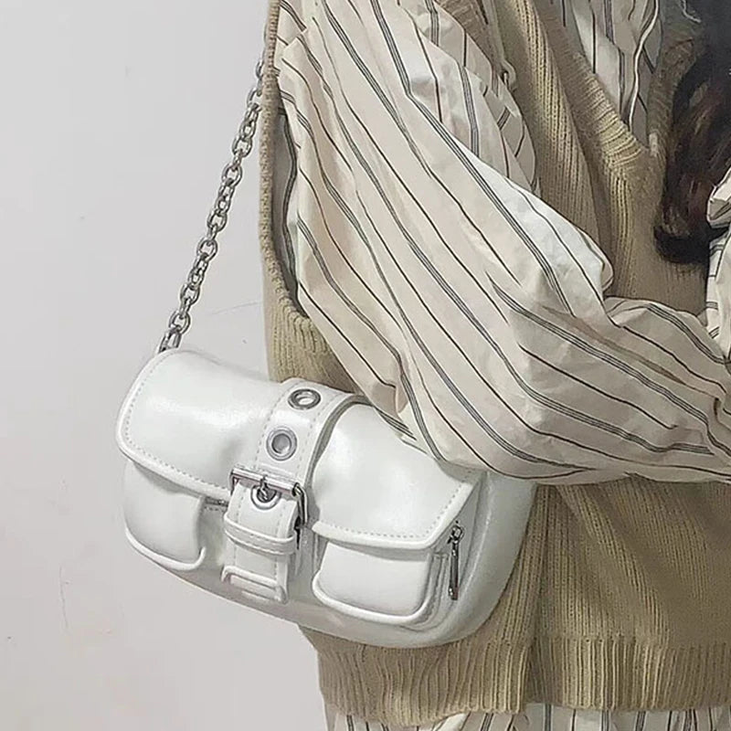 Soft Leather Chain Rivet Shoulder Bag for Women