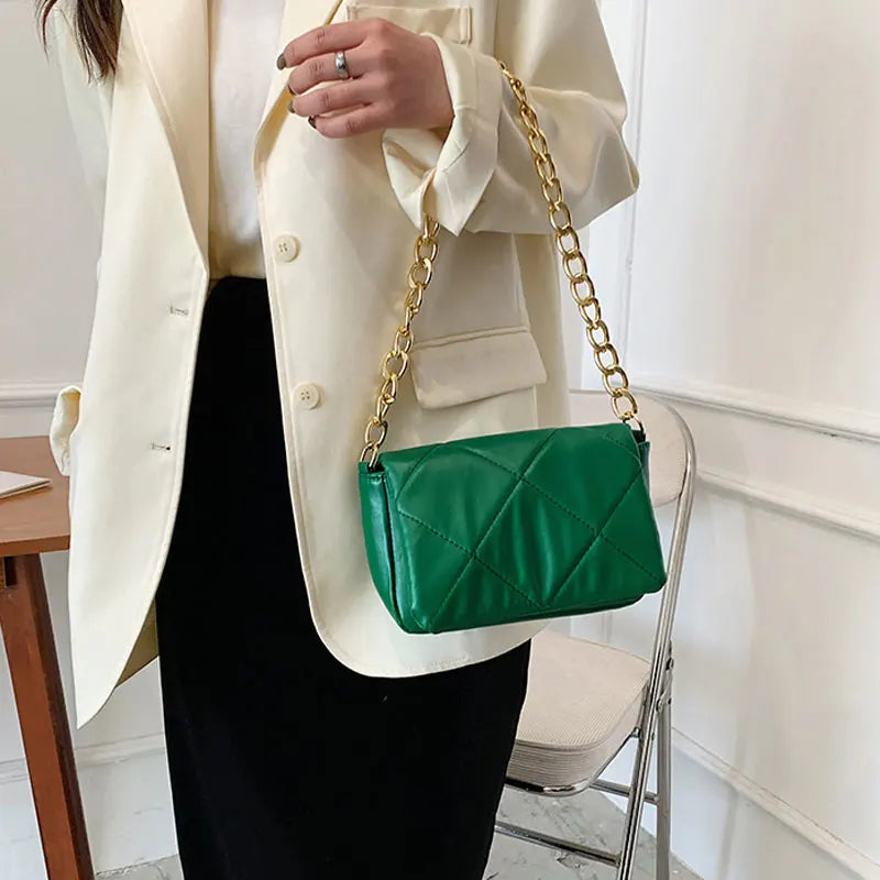 Chain Solid Handbags For Women High PU Leather Shoulder Bag