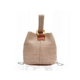 Chain Straw Woven Women Shoulder Crossbody Bag Summer Small Bucket