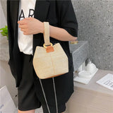 Chain Straw Woven Women Shoulder Crossbody Bag Summer Small Bucket
