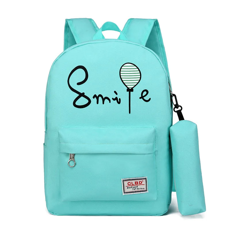 Children School Bags Cartoon Balloon Printing Boys and Girls Canvas Backpack