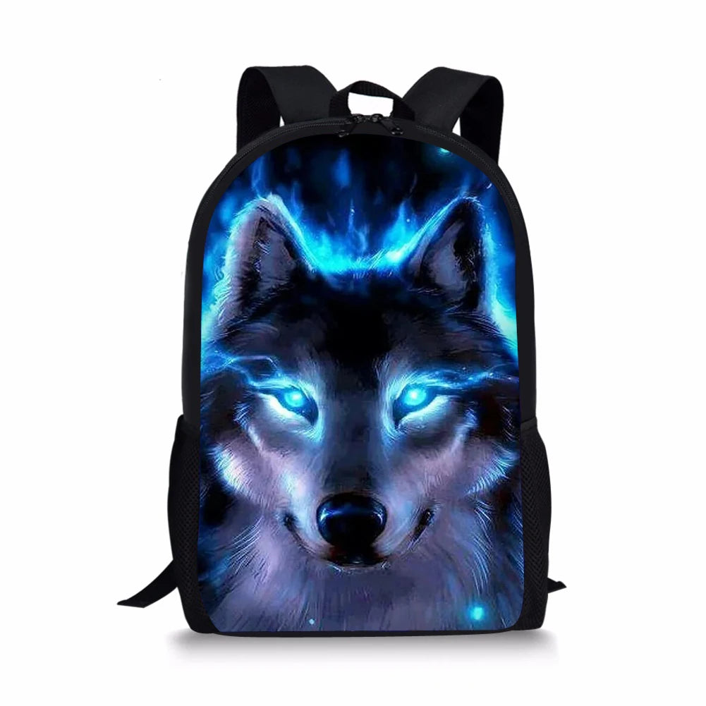 Cartoon Wolf Pattern Kids School Backpack