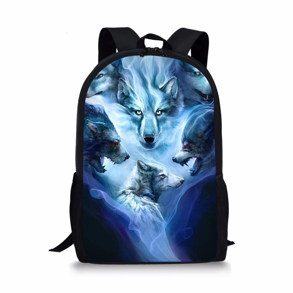 Cartoon Wolf Pattern Kids School Backpack