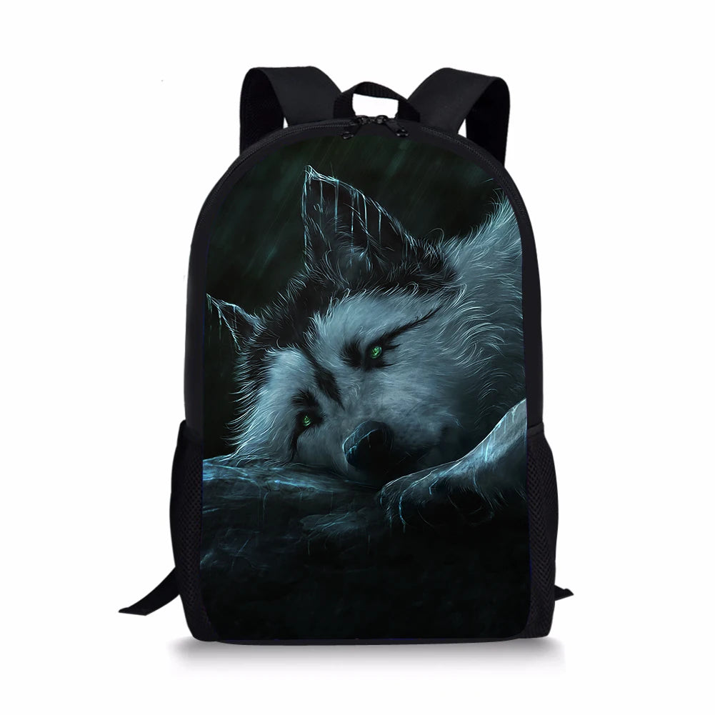 Cartoon Wolf Pattern Kids School Backpack