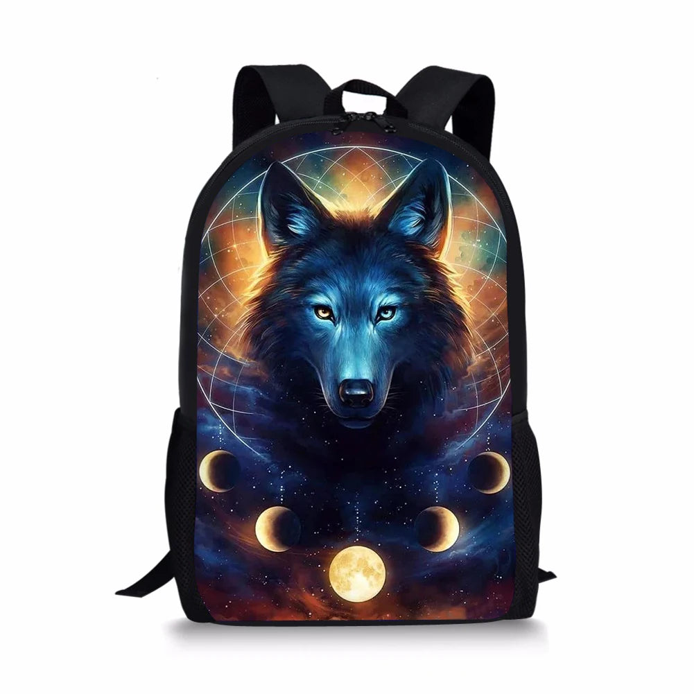 Cartoon Wolf Pattern Kids School Backpack