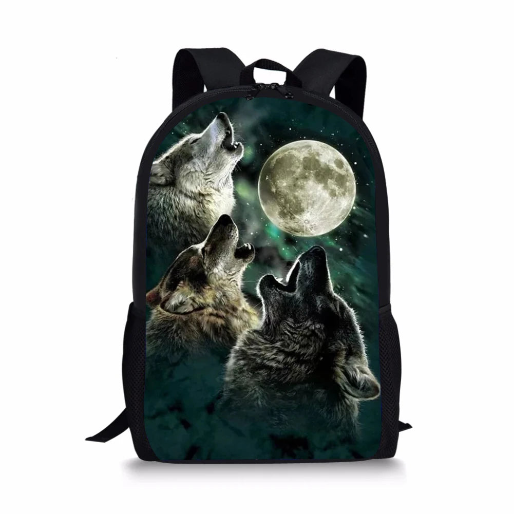 Cartoon Wolf Pattern Kids School Backpack