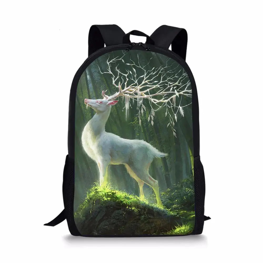 Kids Backpack Moon Deer Pattern School Book Bags Girls Travel Backpack