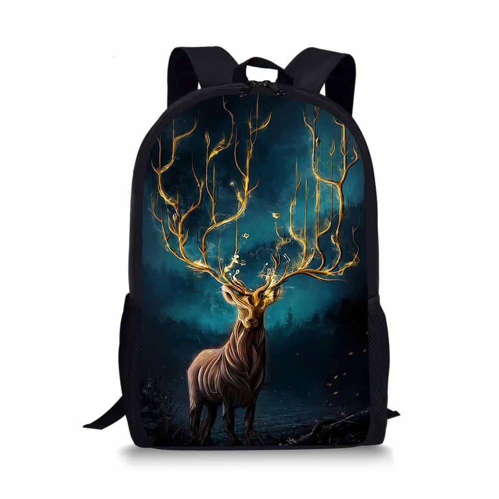 Deer Pattern Kids Backpack Cartoon Animal Girls Travel Backpack