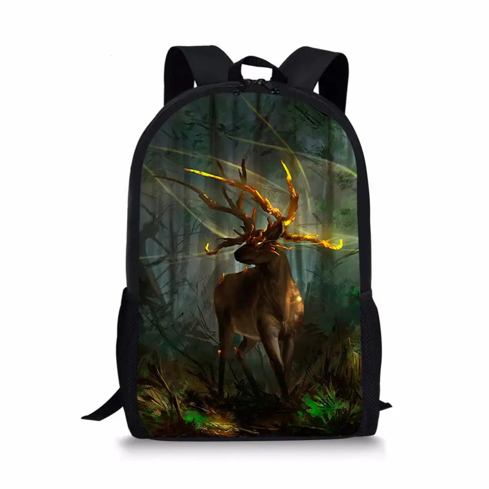 Deer Pattern Kids Backpack Cartoon Animal Girls Travel Backpack
