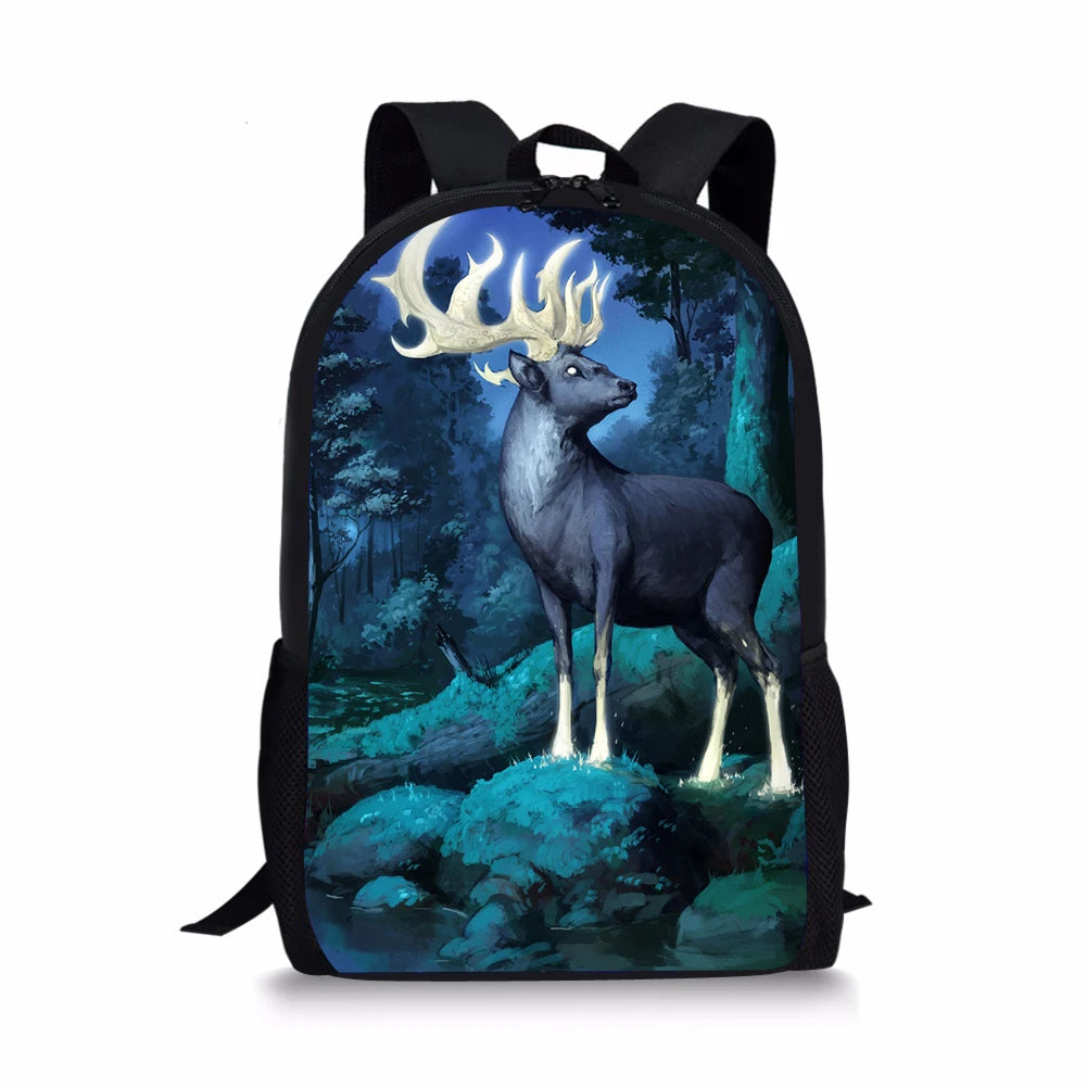 Deer Pattern Kids Backpack Cartoon Animal Girls Travel Backpack