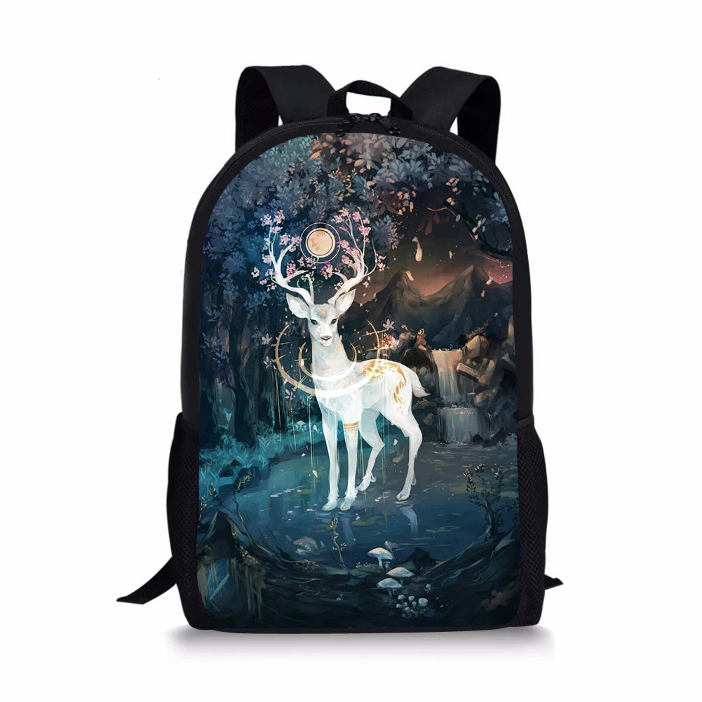 Deer Pattern Kids Backpack Cartoon Animal Girls Travel Backpack