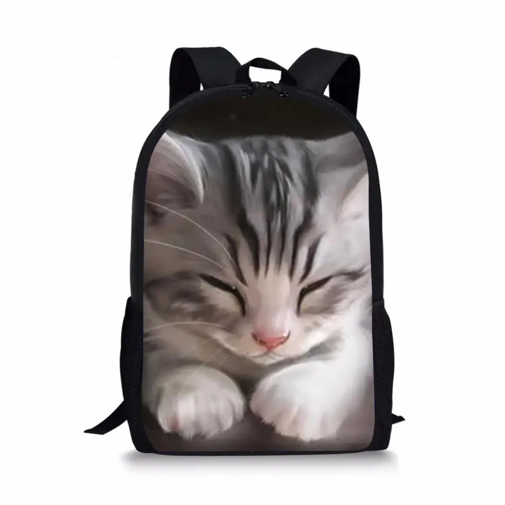 Kids Backpack Fantasy Cats Pattern School Book Bags Cartoon Animal Painting