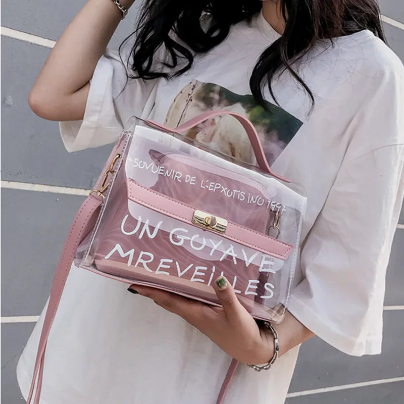 Composite Bag Ladies Shoulder Bags Transparent Inner Women Messenger Bags