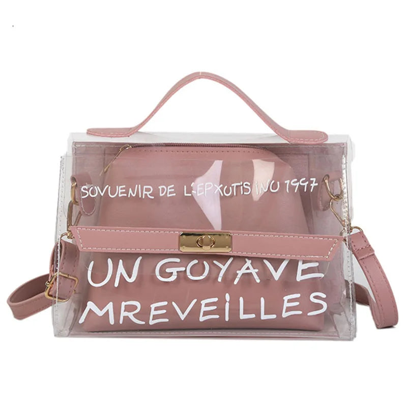 Composite Bag Ladies Shoulder Bags Transparent Inner Women Messenger Bags