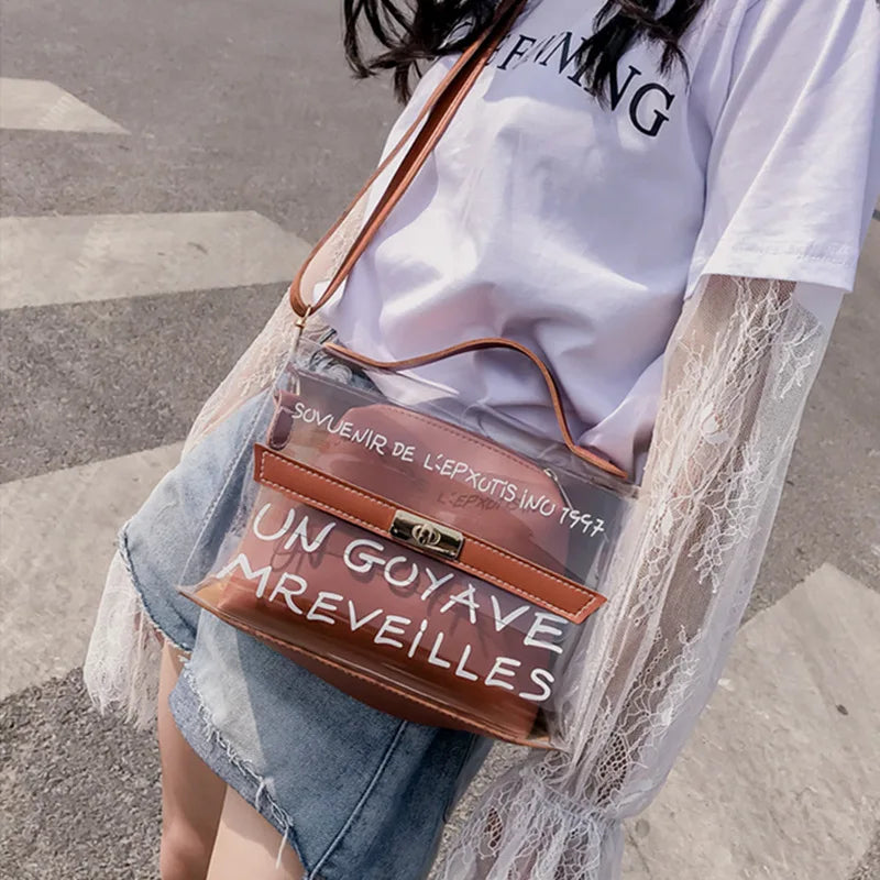 Composite Bag Ladies Shoulder Bags Transparent Inner Women Messenger Bags