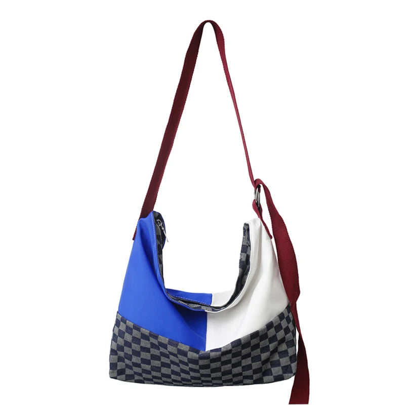 Contrasting Colors Ladies Shoulder Bags High Nylon Checkerboard Stitching