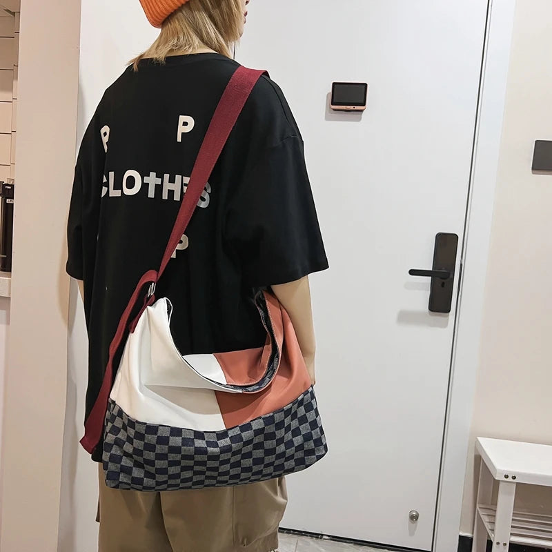 Contrasting Colors Ladies Shoulder Bags High Nylon Checkerboard Stitching