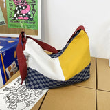 Contrasting Colors Ladies Shoulder Bags High Nylon Checkerboard Stitching