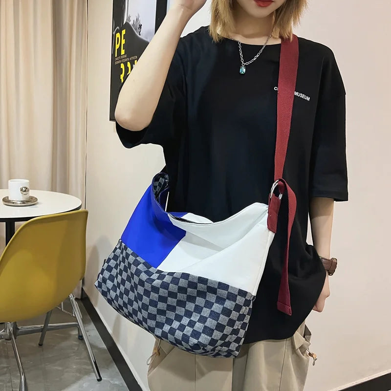 Contrasting Colors Ladies Shoulder Bags High Nylon Checkerboard Stitching