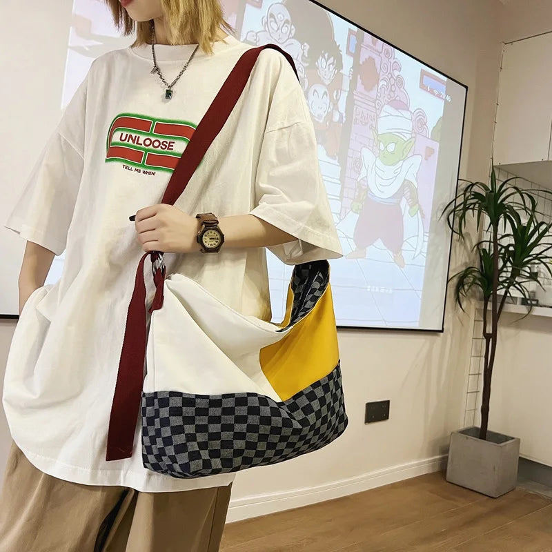 Contrasting Colors Ladies Shoulder Bags High Nylon Checkerboard Stitching