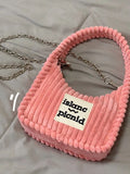 Corduroy Crossbody Bag Chain Letter Purse Sweet Hobos Shoulder Bag