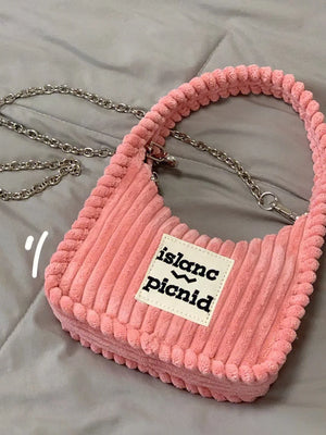 Corduroy Crossbody Bag Chain Letter Purse Sweet Hobos Shoulder Bag