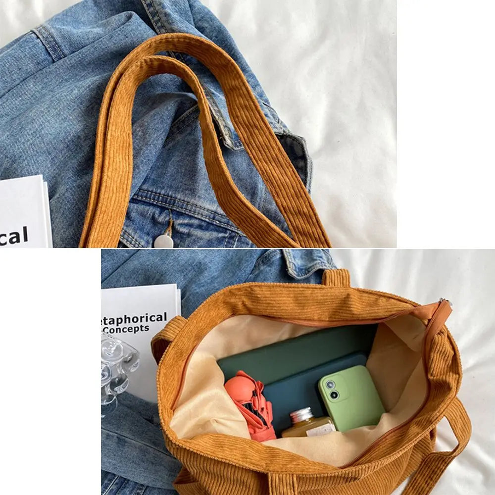 Corduroy Large Capacity Outdoor Shopping Bag Handbags Shoulder Bag Totes Bag