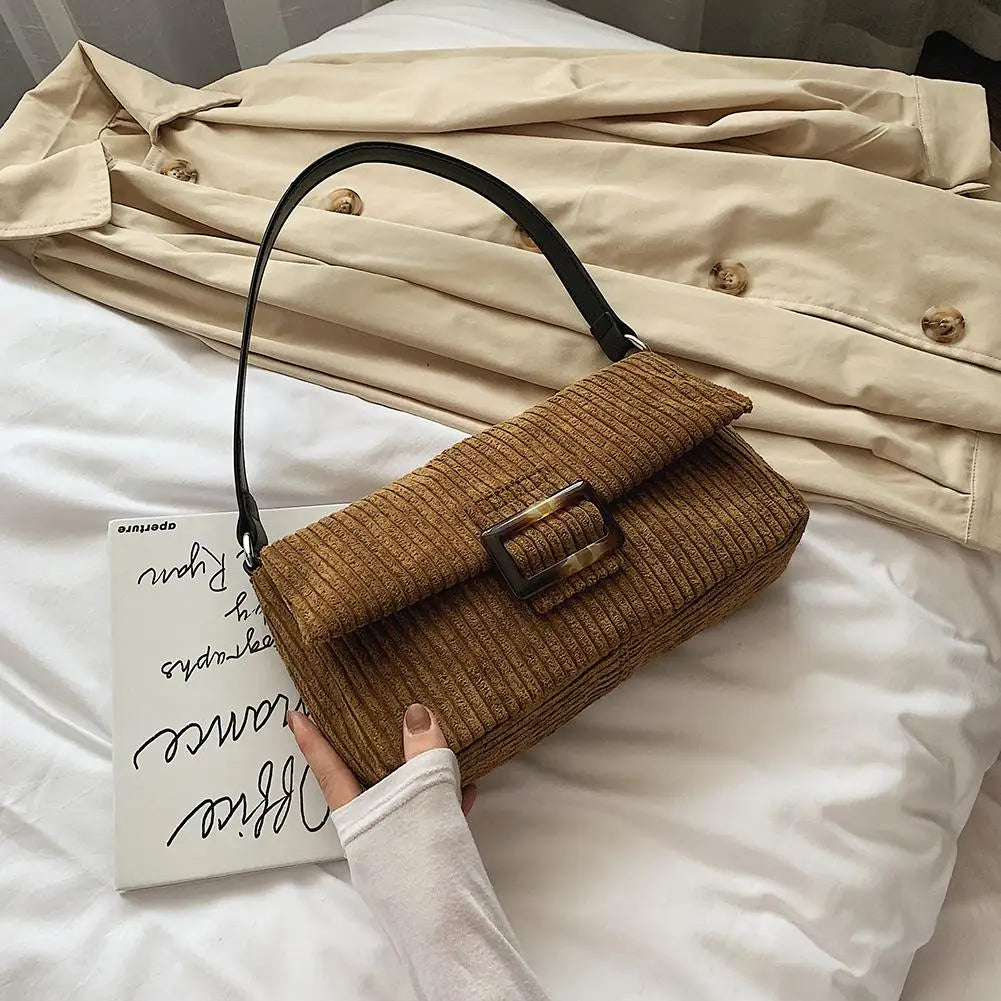Corduroy Women's Shoulder Top-Handle Bag Underarm Purse