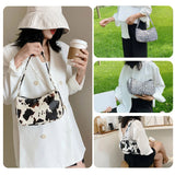 Cow Dot Printed Handbag PU Leather Portable Women Small Casual Underarm