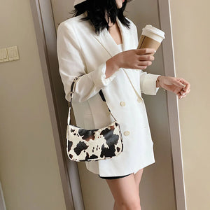 Cow Dot Printed Handbag PU Leather Portable Women Small Casual Underarm