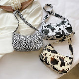 Cow Dot Printed Handbag PU Leather Portable Women Small Casual Underarm