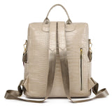 Crocodile Female Backpack School Bag Girls PU Leather Daypack