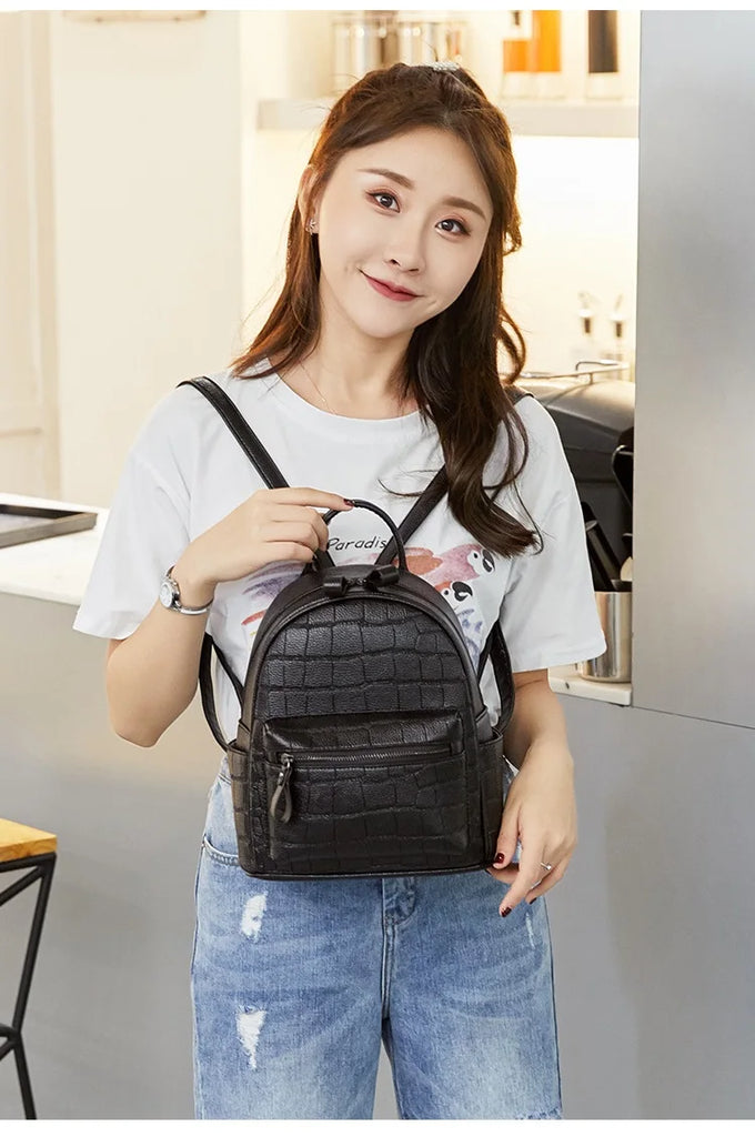 Crocodile Women Backpack Small Schoolbags for Girls Daypack Bagpack