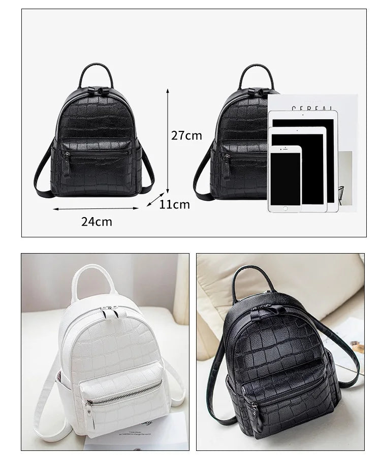 Crocodile Women Backpack Small Schoolbags for Girls Daypack Bagpack