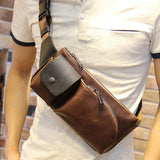 Brown Leather Crossbody Bag Men's Casual Messenger Chest Bag