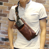 Brown Leather Crossbody Bag Men's Casual Messenger Chest Bag