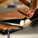 Brown Leather Crossbody Bag Men's Casual Messenger Chest Bag