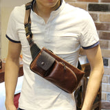 Brown Leather Crossbody Bag Men's Casual Messenger Chest Bag